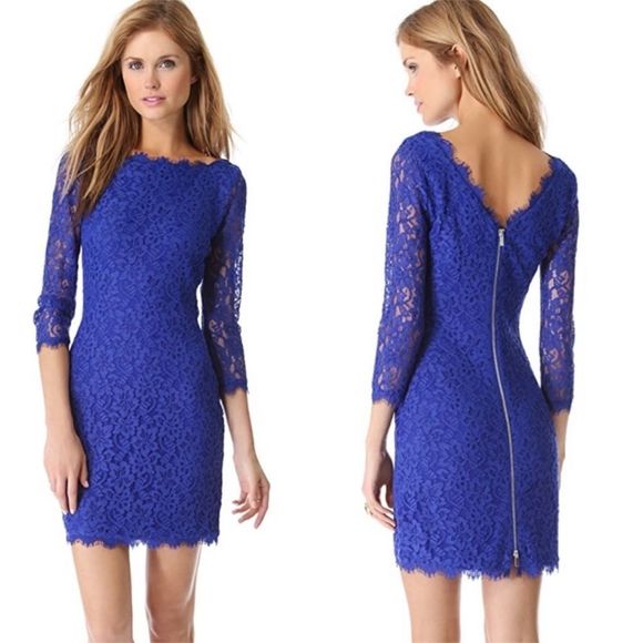 Diane Von Furstenberg Dresses & Skirts - Diane Von Furstenberg Zaria Scoop Neck Short Lace Dress Party Wedding Scalloped